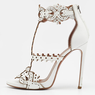 ホワイト可愛い【ALAIAアライア】White 90 calfskin sandals Plexi 90 leather & PU sandals in transparent - Alaia | Mytheresa