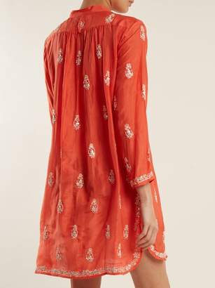 Juliet Dunn Floral Embroidered Silk Shirtdress - Womens - Red