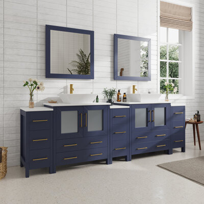 Vanity Art 96" Double Bathroom Vanity Set with Mirror