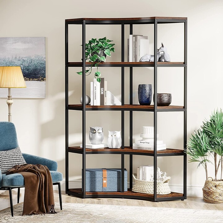 Lee Furniture 5 Tier Bookshelf Industrial Bookcase Storage Shelves