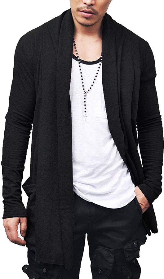 JINIDU Men's Ruffle Shawl Collar Cardigan Premium Cotton Blend Long ...