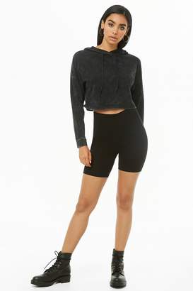 Forever 21 Mineral Wash Hooded Crop Top