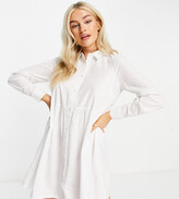 Thumbnail for your product : ASOS Petite DESIGN Petite organic cotton mini smock shirt dress in white
