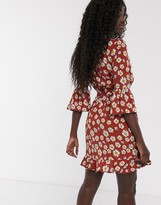 Thumbnail for your product : Influence tie waist swing dress with three quarter length sleeves in floral print