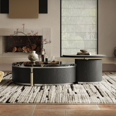 Orren Ellis Luxury-Style Round Marble Coffee Table Set