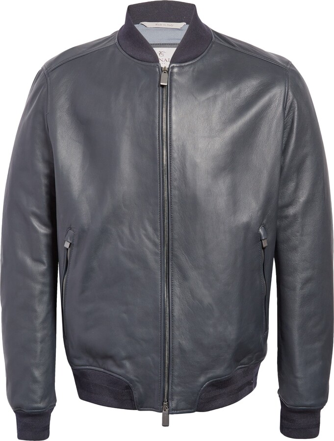 Canali Leather Bomber Jacket ShopStyle