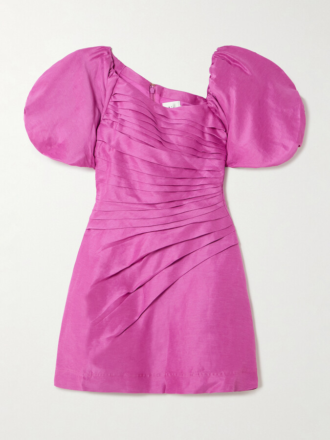 Aje Cadence Asymmetric Pleated Linen-blend Mini Dress - Pink