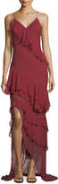 Haute Hippie Passing the Time Asymmetric Ruffle V-Neck Gown