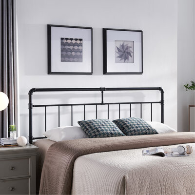 17 Stories Flat Black King Size Headboard Industrial Iron Frame Piped  46.7 In Height Design Headboard With Accents Color 75.31 Depth