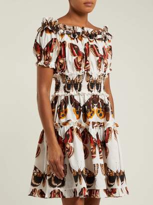 Dolce & Gabbana Butterfly Print Cotton Poplin Mini Dress - Womens - Brown White