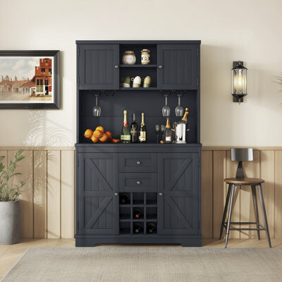 August Grove Farmhouse Style Wine Cabinet With Drawer Shelves And Cabinets For Dining Room Kitchen Wine Rack Coffee Bar Cabinet