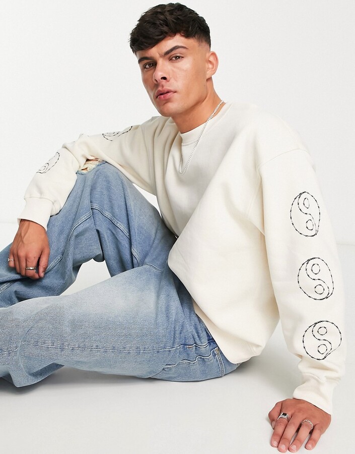 Topman oversized sweatshirt with ying yang back print in stone - ShopStyle  Jumpers u0026 Hoodies