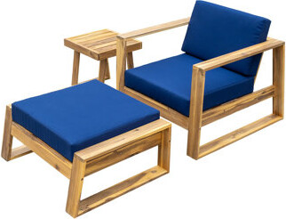 Latitude Run Acacia Wood Outdoor Lounge Set - Chair & Ottoman