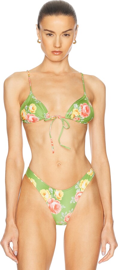 Heavy Manners Triangle Front Tie Bikini Top in Green