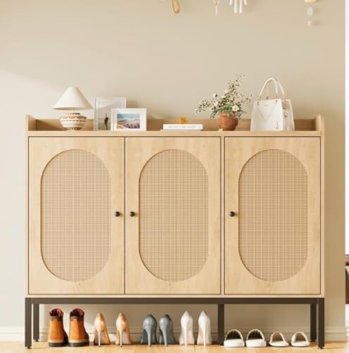 GarveeHome Rattan Shoe Cabinet with 3 Flip Doors