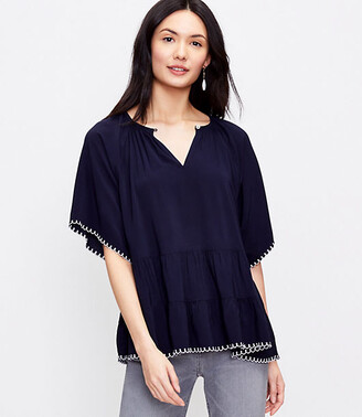 LOFT Petite Embroidered Tiered Top