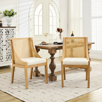 Hokku Designs Rustic American Design Olive Rubberwood Side Chair With Soft Linen Seat And For Multiple Rooms French Dining Comfortable Upholstery Living Room