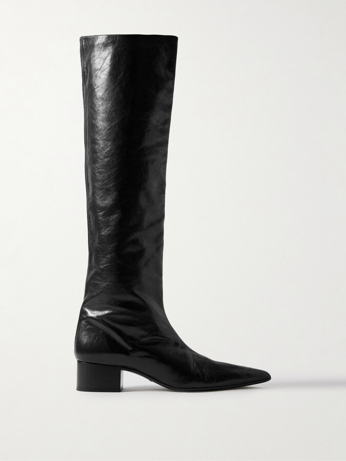 KHAITE Andee Crinkled-leather Knee Boots - Black