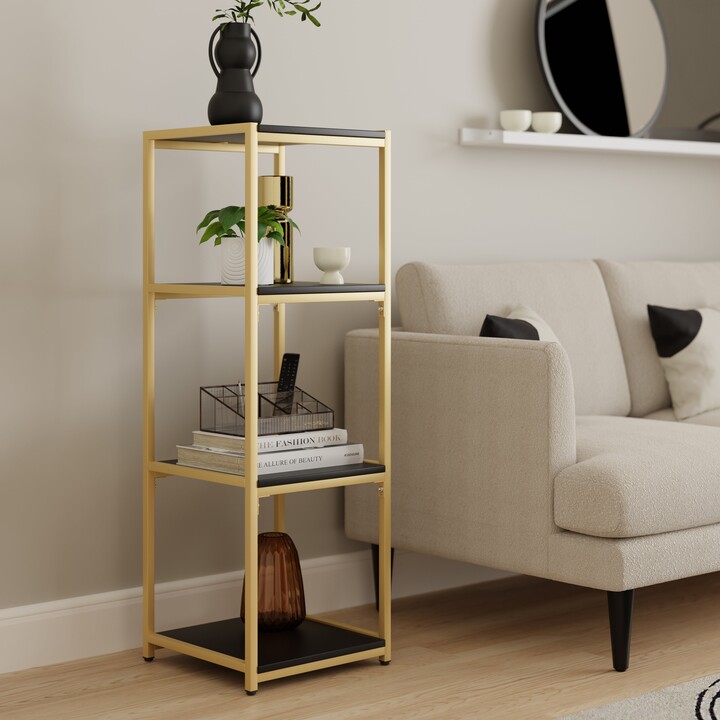 Dunelm Modular Gold & Black 4 Shelf Shelving Unit MultiColoured