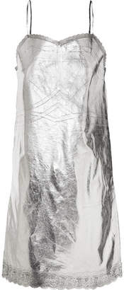 MM6 MAISON MARGIELA Metallic Lace-trimmed Coated-shell Dress - Silver