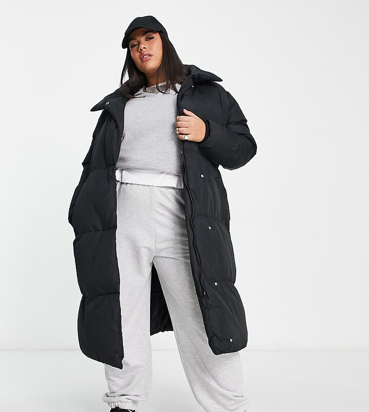 Topshop Petite padded coat with faux fur hood in black - ShopStyle