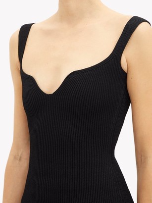 KHAITE Nina Notched-neck Ribbed-knit Midi Dress - Black