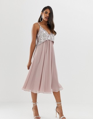 ASOS DESIGN cami midi dress with pearl and embellished crop top bodice -  ShopStyle