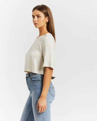 Atmos & Here Atmos&Here - Women's Neutrals Cropped tops - Hyam Linen Button Back Top - Size 16 at The Iconic