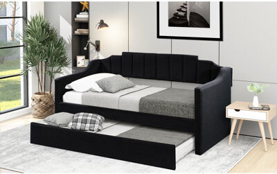 Latitude Run Black Upholstered Daybed With Wheeled Trundle - Practical Bedroom Centerpiece Twin In Cozy
