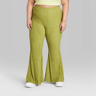 Women's High-Waisted Ribbed Lettuce Edge Flare Pants - Wild Fable