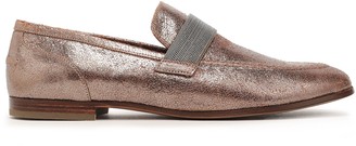 Brunello Cucinelli Bead-embellished Cracked-leather Loafers