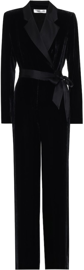 dvf black velvet jumpsuit
