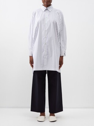 eskandar Split-hem Pinstripe Organic-cotton Shirt
