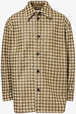Bottega Veneta Womens Liana Travertine Intrecciato Leather and Suede Shirt 8