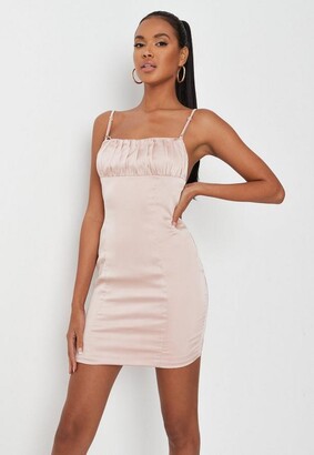 Missguided Champagne Satin Ruched Front Cross Back Mini Dress