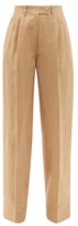 Thumbnail for your product : Fendi Ff-embroidered Linen Wide-leg Trousers - Light Beige