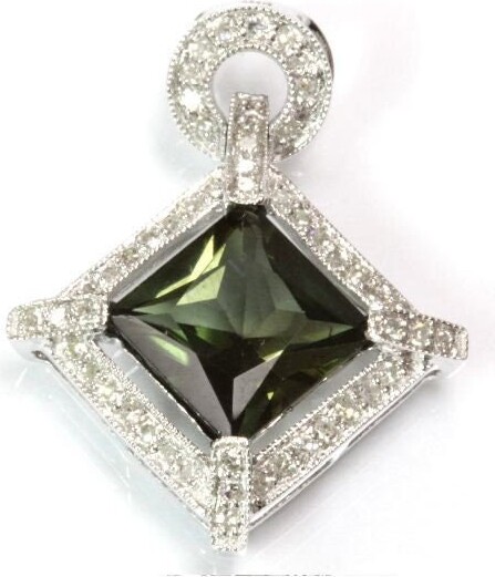 Etsy 2.5 Ctw Natural Green Tourmaline & Diamond Halo Pendant/Rhombus Square 23mm/ Solid 14K 18K Gold/ Birthday Gift/ October Birthstone