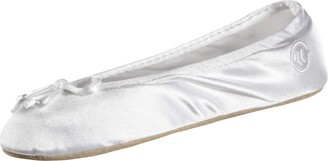 Isotoner Women's Satin Ballerina Slipper with Bow Suede Sole