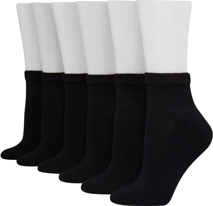 Ankle Socks Womens 6-Pack Hanes Ultimate White Black ComfortSort Cushion sz 5-9