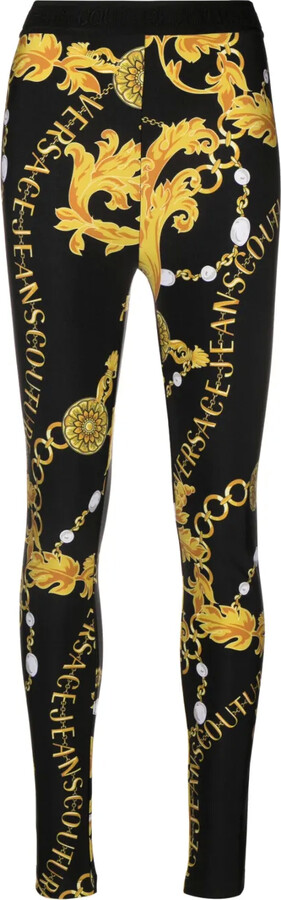 Versace Jeans Couture Chain-Print Logo-Waistband Leggings