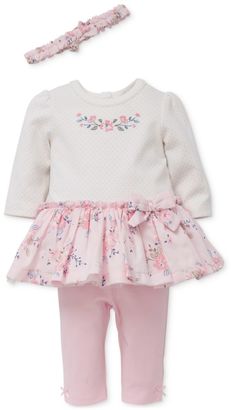 Little Me 3-Pc. Cotton Floral Headband, Dress and Leggings Set, Baby Girls (0-24 months)