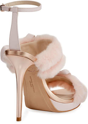 Sophia Webster Bella Faux-Fur Ankle-Wrap Sandal, Pink