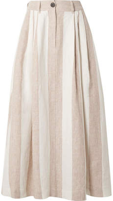 Mara Hoffman + Net Sustain Tulay Pleated Striped Organic Linen Midi Skirt - Off-white