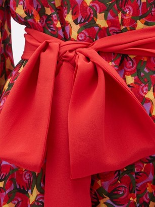 Saloni Lucia Cherry-print Silk-crepe Midi Dress - Orange Multi