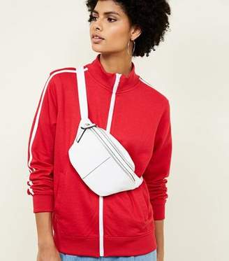 New Look Red Contrast Stripe Sleeve Zip Front Sweatshirt