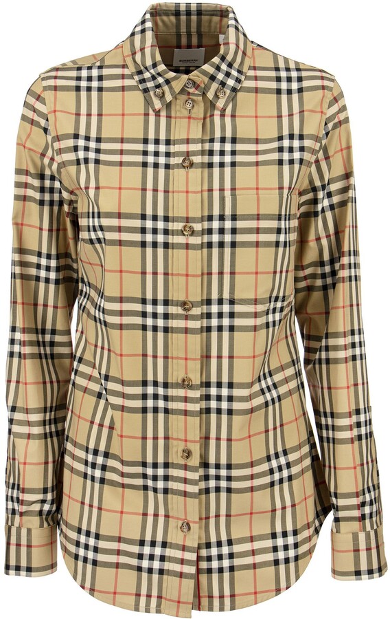 Burberry Lapwing - Button-down Collar Vintage Check Stretch Cotton ...