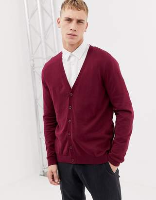 ASOS Design DESIGN cotton cardigan in burgundy