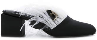 Nina Zarqua feather and buckle front mules