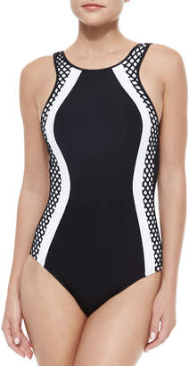 Jets Luxe Two-Tone Netted One-Piece Swimsuit