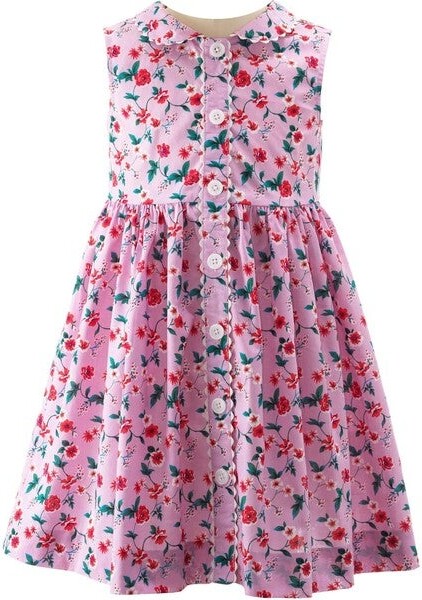 Rachel Riley Botanical Button-Front Sleeveless Printed Dress, Pink